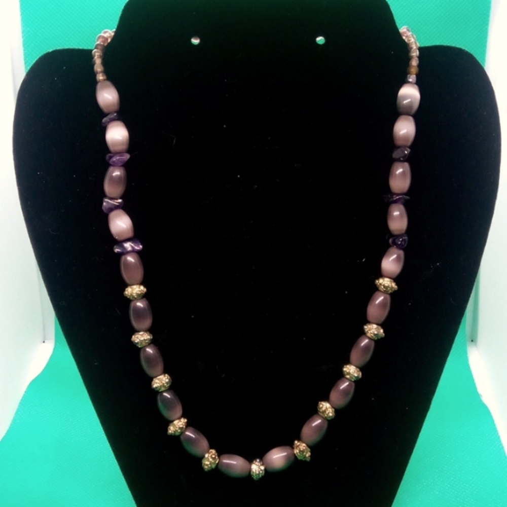 🆕 Lt. Purple/Purple/Gold beaded FASHION NECKLACE *@HANDMADE Original*